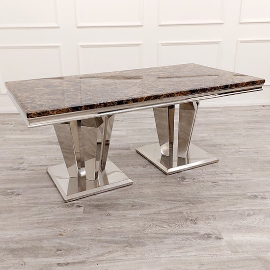 Avila Brown Marble Dining Table With Polished Pedestal Base_1
