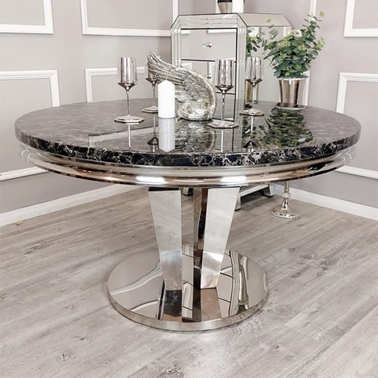 Avila Round Black Marble Dining Table With Polished Base Furniture in