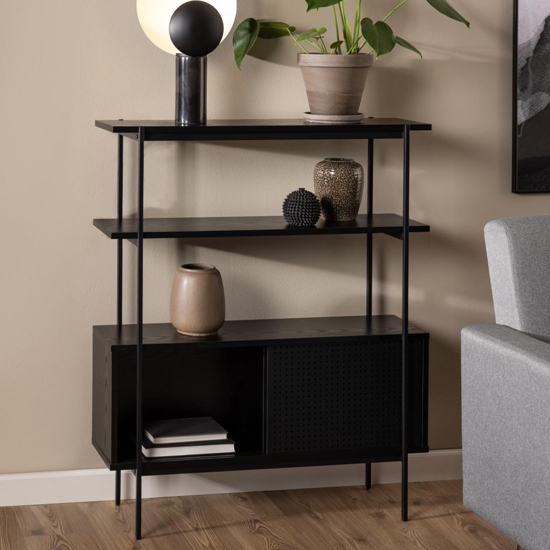 Photo of Avila wooden bookcase with 2 doors and 5 shelves in ash black