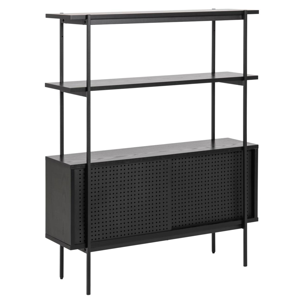 Avila Wooden Bookcase With 2 Sliding Doors In Ash Black