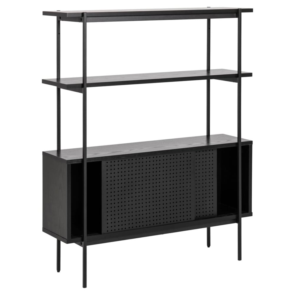 Avila Wooden Bookcase With 2 Sliding Doors In Ash Black