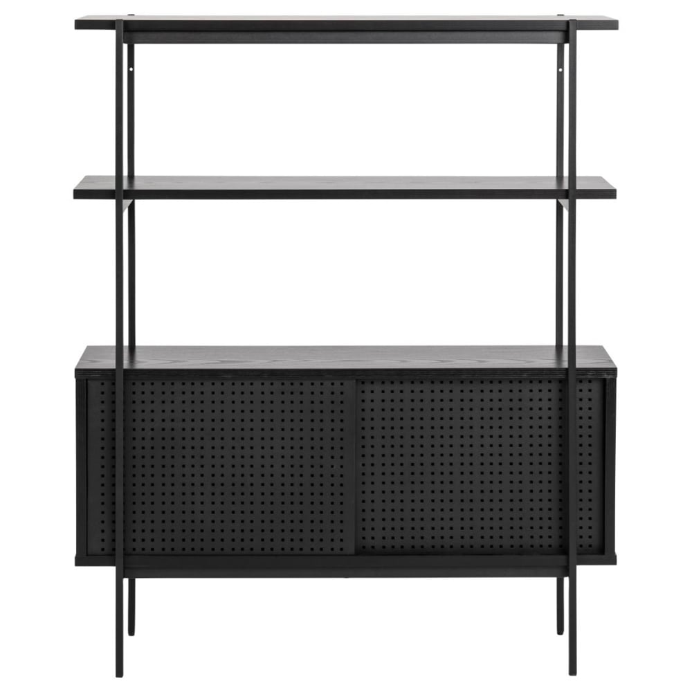 Avila Wooden Bookcase With 2 Sliding Doors In Ash Black