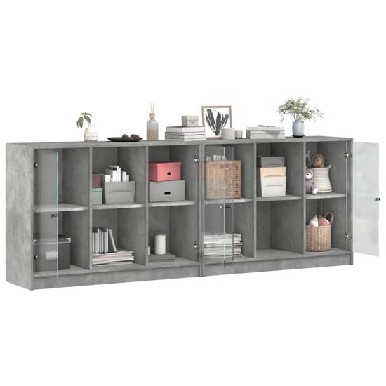Avila Wooden Office Cabinet With 4 Doors In Concrete Effect