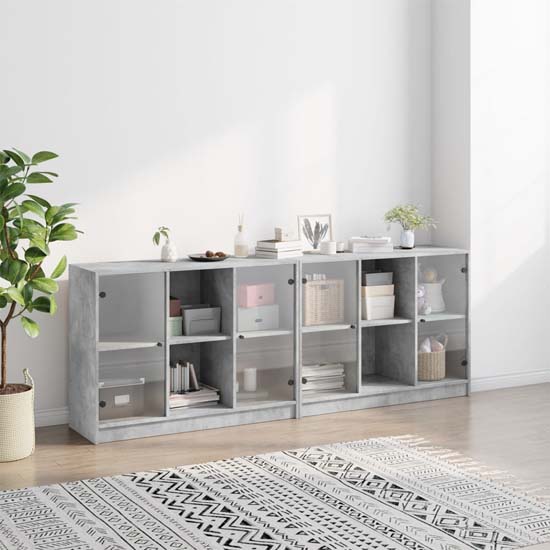 Read more about Avila wooden bookcase with 4 doors in concrete effect