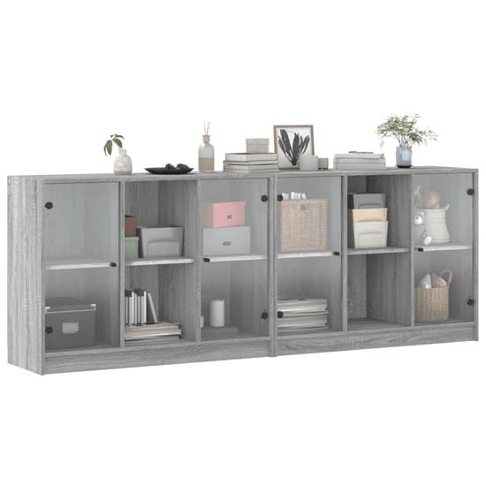 Avila Wooden Bookcase With 4 Doors In Grey Sonoma Oak