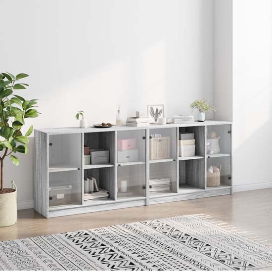 Product photograph of Avila Wooden Bookcase With 4 Doors In Grey Sonoma Oak from Furniture in Fashion