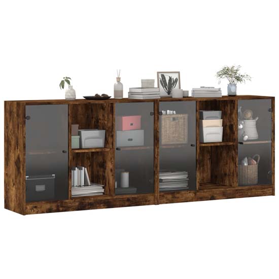 Avila Wooden Bookcase With 4 Doors In Smoked Oak