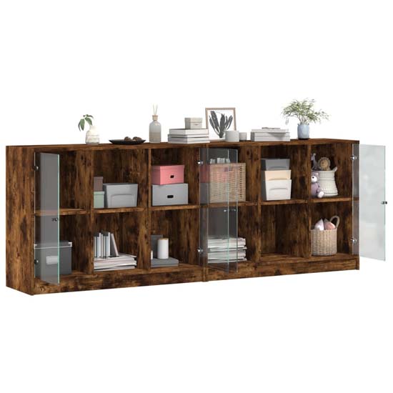 Avila Wooden Bookcase With 4 Doors In Smoked Oak