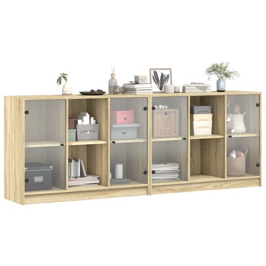 Avila Wooden Bookcase With 4 Doors In Sonoma Oak