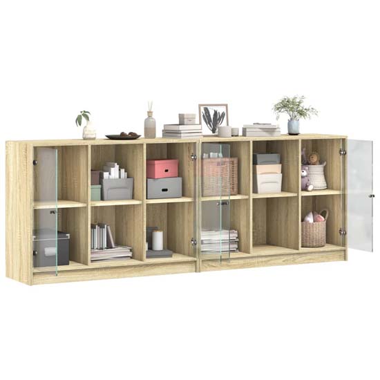 Avila Wooden Bookcase With 4 Doors In Sonoma Oak