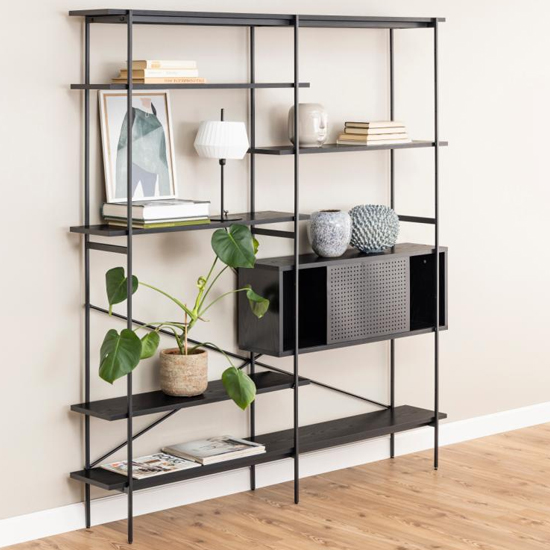 Product photograph of Avila Wooden Bookcase With 5 Shelves 1 Door In Ash Black from Furniture in Fashion