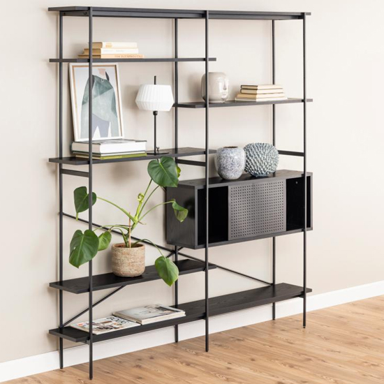 Photo of Avila wooden bookcase with 5 shelves 1 door in ash black