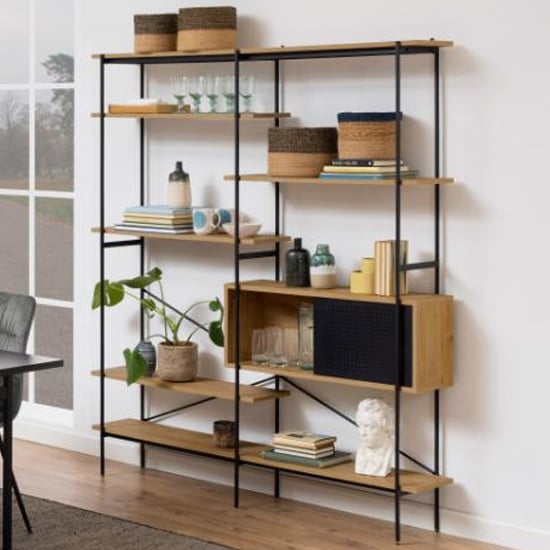 Product photograph of Avila Wooden Bookcase With 5 Shelves 1 Door In Matt Wild Oak from Furniture in Fashion