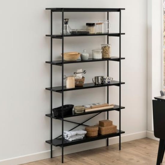 Photo of Avila wooden bookcase with 5 shelves in ash black