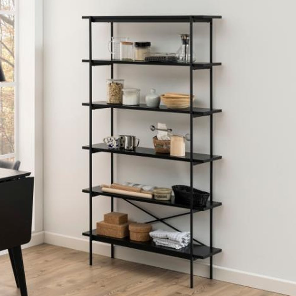 Avila Wooden Bookcase With 5 Shelves In Ash Black