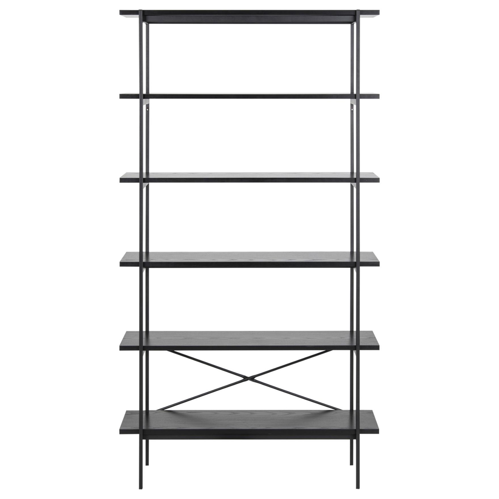Avila Wooden Bookcase With 5 Shelves In Ash Black