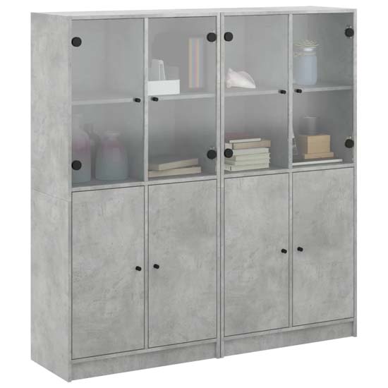 Avila Wooden Office Cabinet With 8 Doors In Concrete Grey