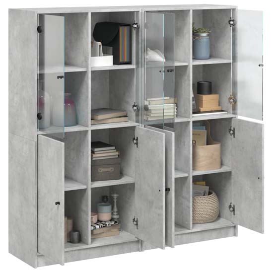 Avila Wooden Office Cabinet With 8 Doors In Concrete Grey