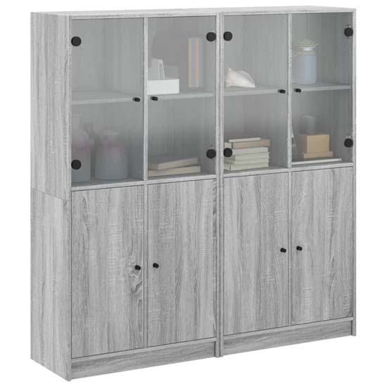 Avila Wooden Office Cabinet With 8 Doors In Grey Sonoma