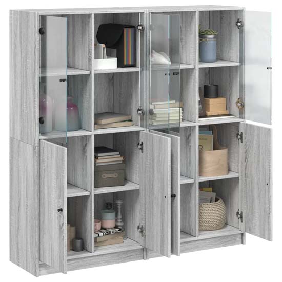Avila Wooden Office Cabinet With 8 Doors In Grey Sonoma