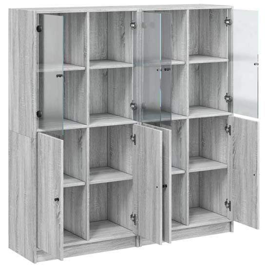 Avila Wooden Office Cabinet With 8 Doors In Grey Sonoma