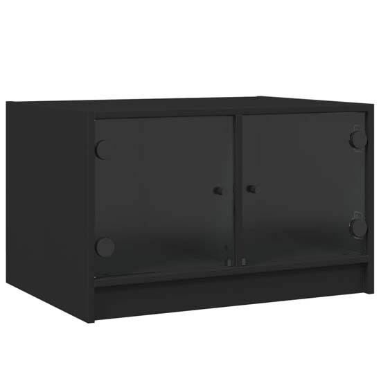Avila Wooden Coffee Table With 2 Glass Doors In Black