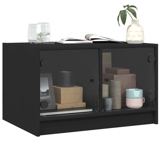 Avila Wooden Coffee Table With 2 Glass Doors In Black