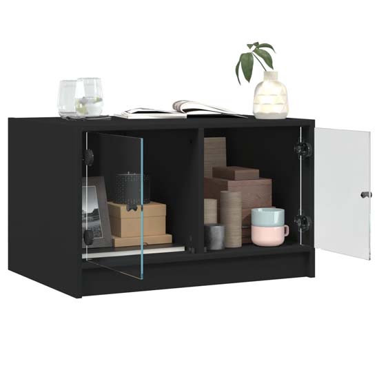 Avila Wooden Coffee Table With 2 Glass Doors In Black