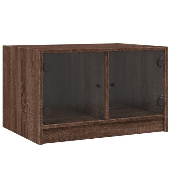 Avila Wooden Coffee Table With 2 Glass Doors In Brown Oak