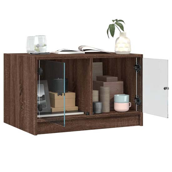 Avila Wooden Coffee Table With 2 Glass Doors In Brown Oak