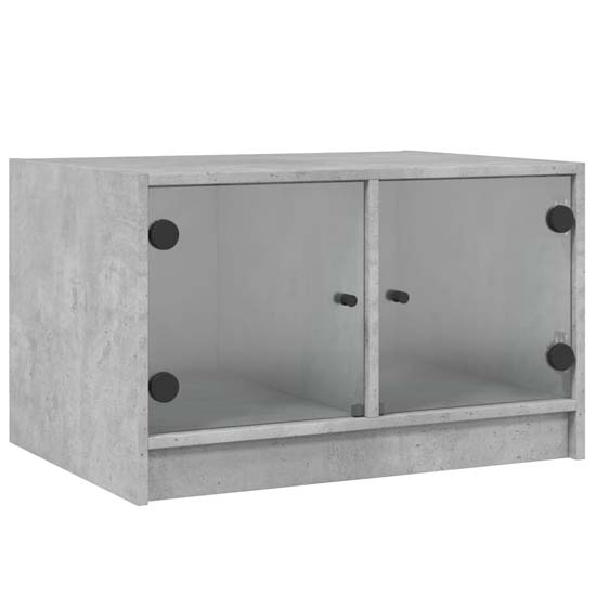 Avila Wooden Coffee Table With 2 Glass Doors In Concrete Effect