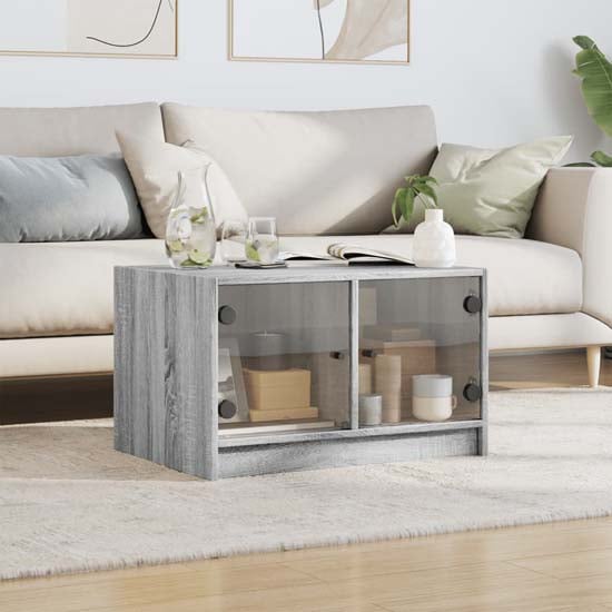 Avila Wooden Coffee Table With 2 Glass Doors In Grey Sonoma Oak