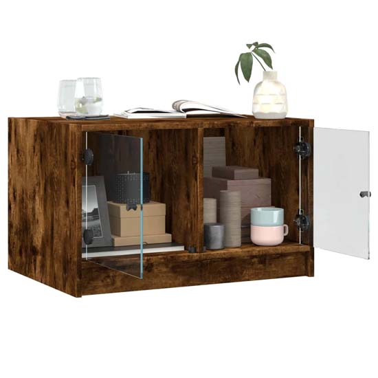 Avila Wooden Coffee Table With 2 Glass Doors In Smoked Oak
