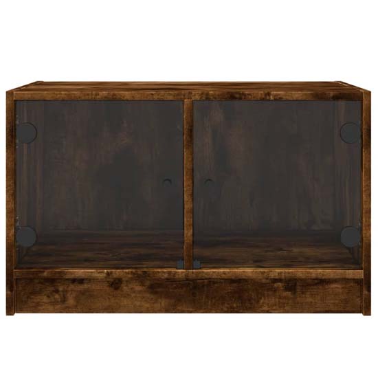 Avila Wooden Coffee Table With 2 Glass Doors In Smoked Oak
