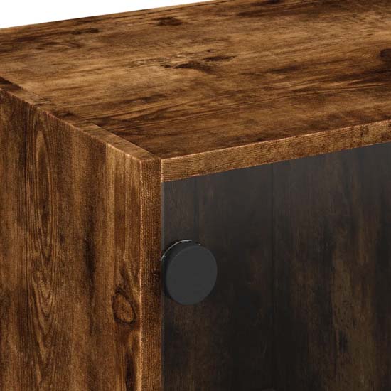 Avila Wooden Coffee Table With 2 Glass Doors In Smoked Oak