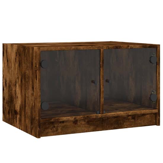 Avila Wooden Coffee Table With 2 Glass Doors In Smoked Oak