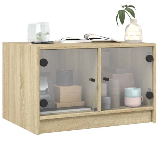 Avila Wooden Coffee Table With 2 Glass Doors In Sonoma Oak