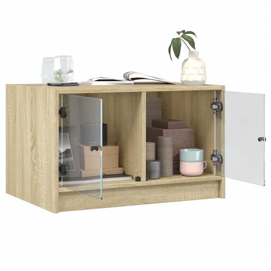 Avila Wooden Coffee Table With 2 Glass Doors In Sonoma Oak