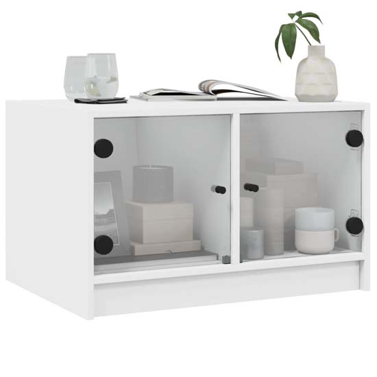 Avila Wooden Coffee Table With 2 Glass Doors In White
