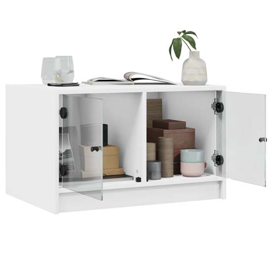 Avila Wooden Coffee Table With 2 Glass Doors In White