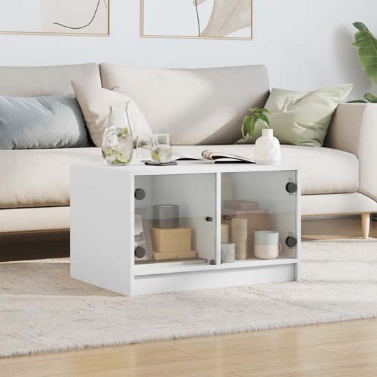 Read more about Avila wooden coffee table with 2 glass doors in white