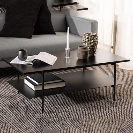 Photo of Avila wooden coffee table with undershelf in ash black