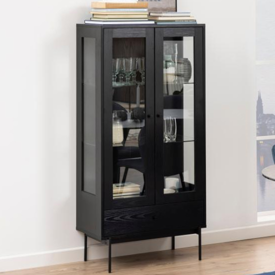 Avila Wooden Display Cabinet With 2 Doors In Ash Black Furniture