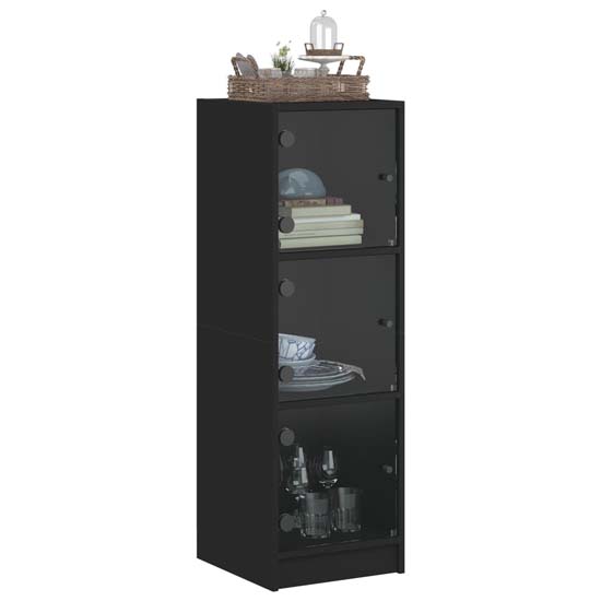 Avila Wooden Office Cabinet With 3 Glass Doors In Black