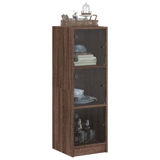 Avila Wooden Office Cabinet With 3 Glass Doors In Brown Oak