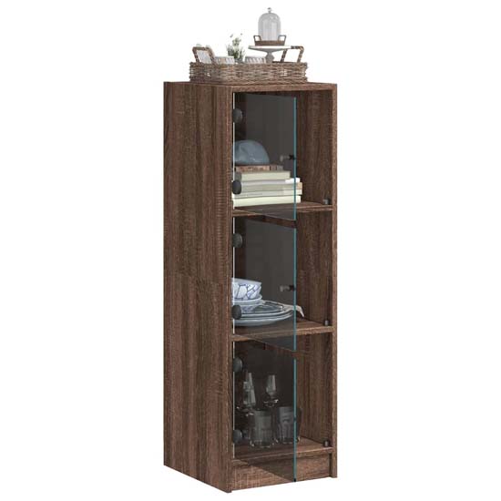 Avila Wooden Office Cabinet With 3 Glass Doors In Brown Oak