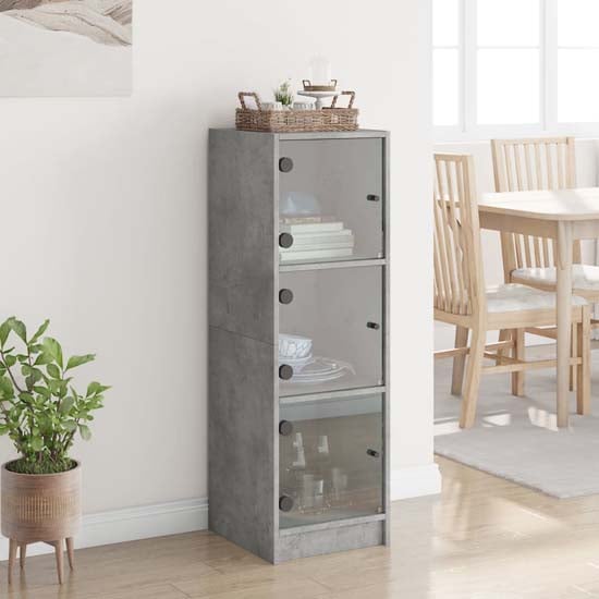 Product photograph of Avila Wooden Highboard With 3 Glass Doors In Concrete Effect from Furniture in Fashion