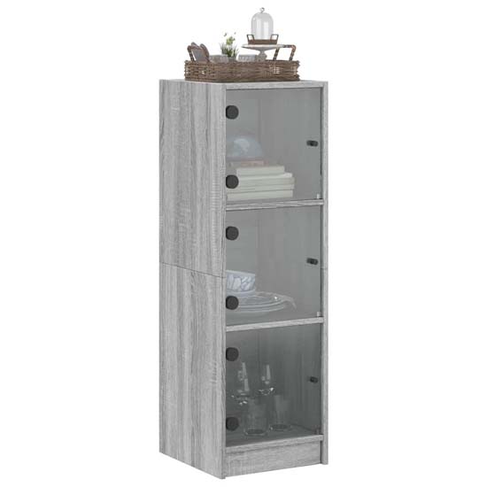 Avila Wooden Office Cabinet With 3 Glass Doors In Grey Sonoma