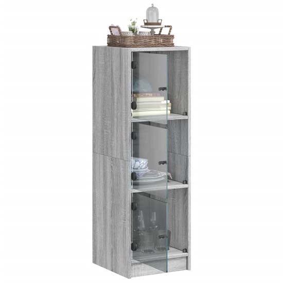 Avila Wooden Office Cabinet With 3 Glass Doors In Grey Sonoma