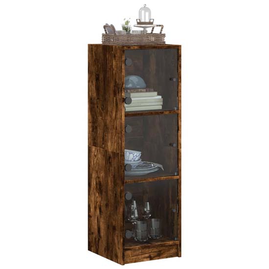 Avila Wooden Office Cabinet With 3 Glass Doors In Smoked Oak